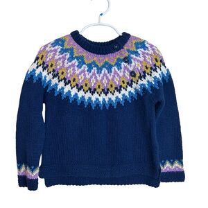 Boden Fair Isle Sweater 3-4Y Navy Metallic Nordic Knit